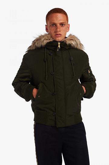 Green Fred Perry Snorkel Hooded Bomber Men's Jackets | PH 1250FDNM